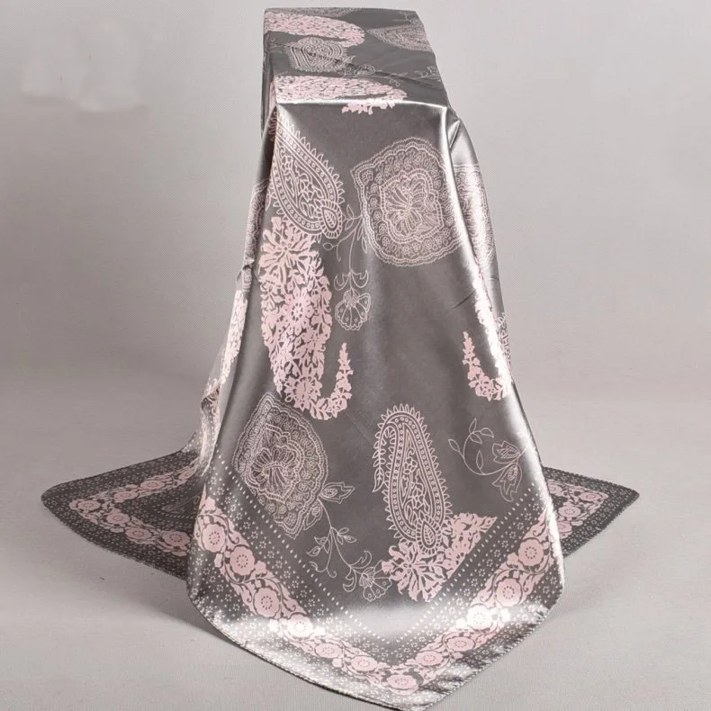 Весенняя двухцветная шелковая сатиновая квадратная лента для волос хиджаб