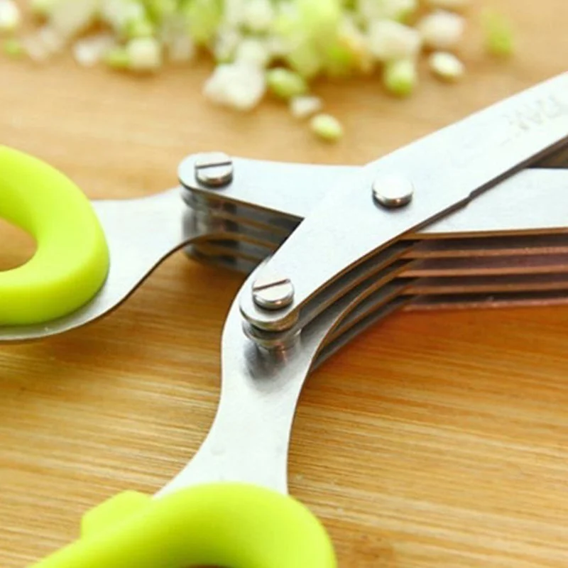 

Layers Stainless Steel Knives Multi-Layers KItchen Scissors Scallion Cutter Herb Laver Spices Cook Tool Cut