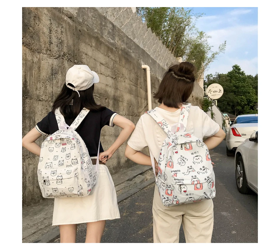 TTOU Ulzzang женский рюкзак с мультяшным котом, милая сумка, водонепроницаемый рюкзак для ноутбука, школьный рюкзак с модным принтом, дорожные сумки Mochilas