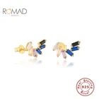 ROMAD 925 стерлингового серебра женские мини серьги-гвоздики простая Квадратные Цветные циркониевые серьги ювелирных изделий для девочек вечерние подарки Bijoux Femme (украшения своими руками)