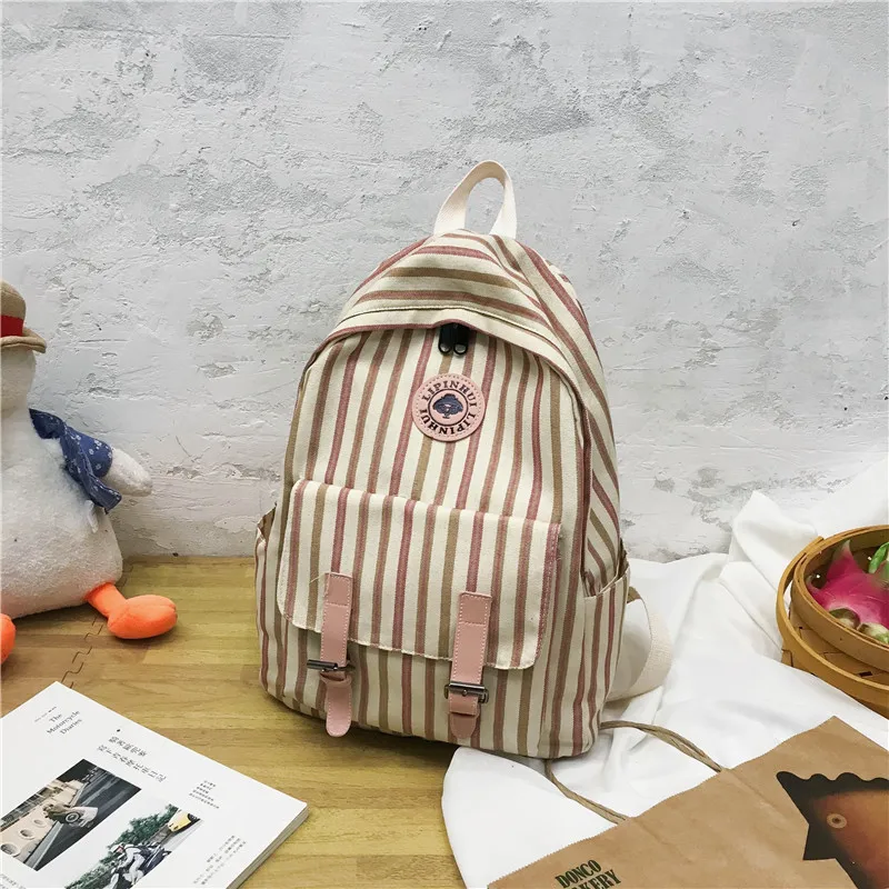 Женский клетчатый холщовый рюкзак Harajuku Студенческая женская школьная сумка для девочки полосатые Симпатичные рюкзаки Kawaii Пряжка женская сумка книга Подростковая