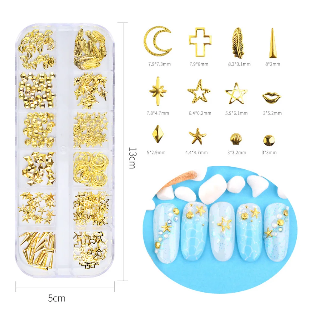 Горячие полые металлические Смешанные Звезды Луна заклепки DIY Блестки для нейл