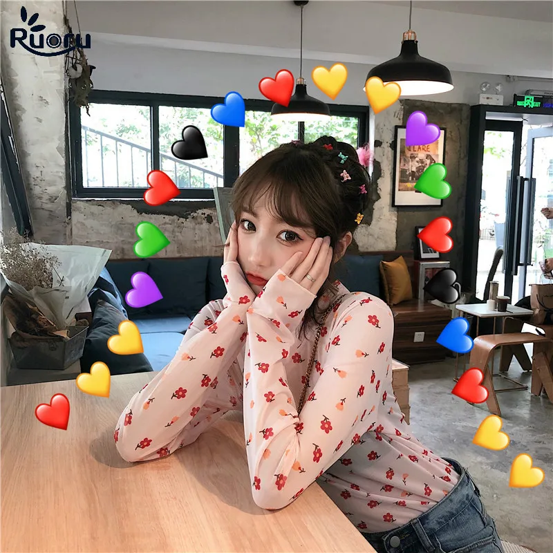 Ruoru корейский стиль женские сексуальные сетчатые Топы в стиле Харадзюку сетчатая