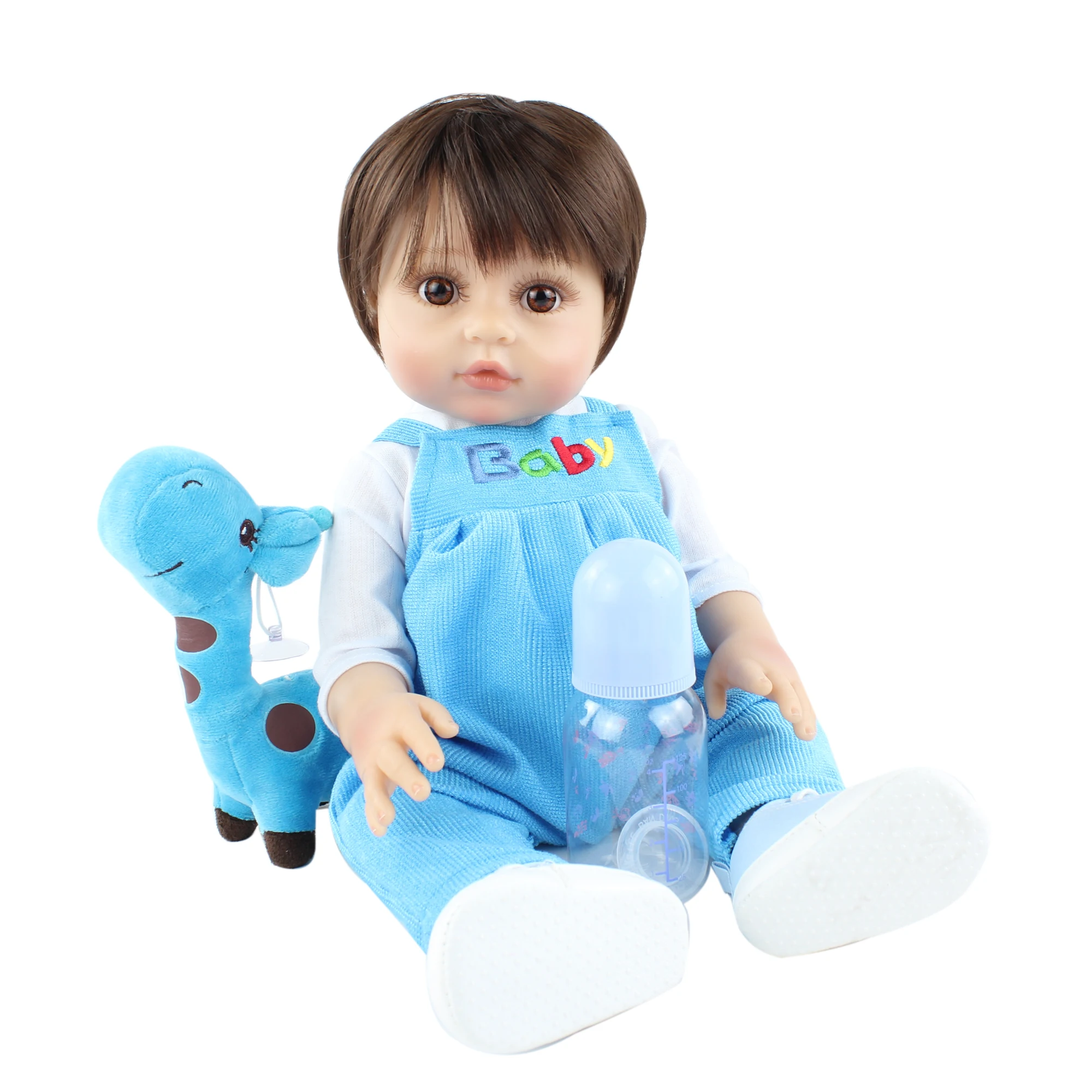 

48CM Full Silicone Reborn Boy Baby Doll For Girl 19 Inch Soft Vinyl Cute Boneca With Giraffe Child Birthday Gift Kids Bathe Toy