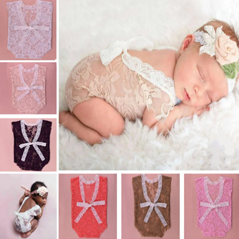 Baby Lace Romper Hat Newborn Mameluco Open Back Support The Vintage Photography Props Infant Clothes Gorro Bebe |