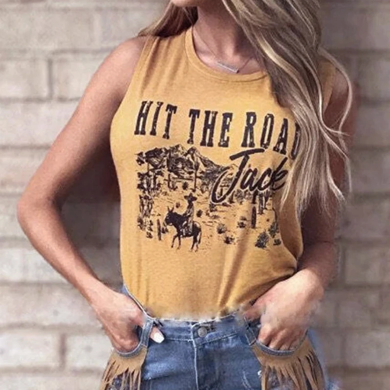 Женский винтажный жилет с принтом повседневный без рукавов в стиле Харадзюку из