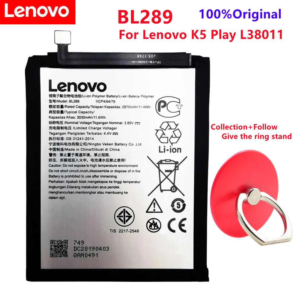 100% оригинальный новый BL289 для Lenovo K5 Play L38011 3030 мАч аккумулятор высокого качества
