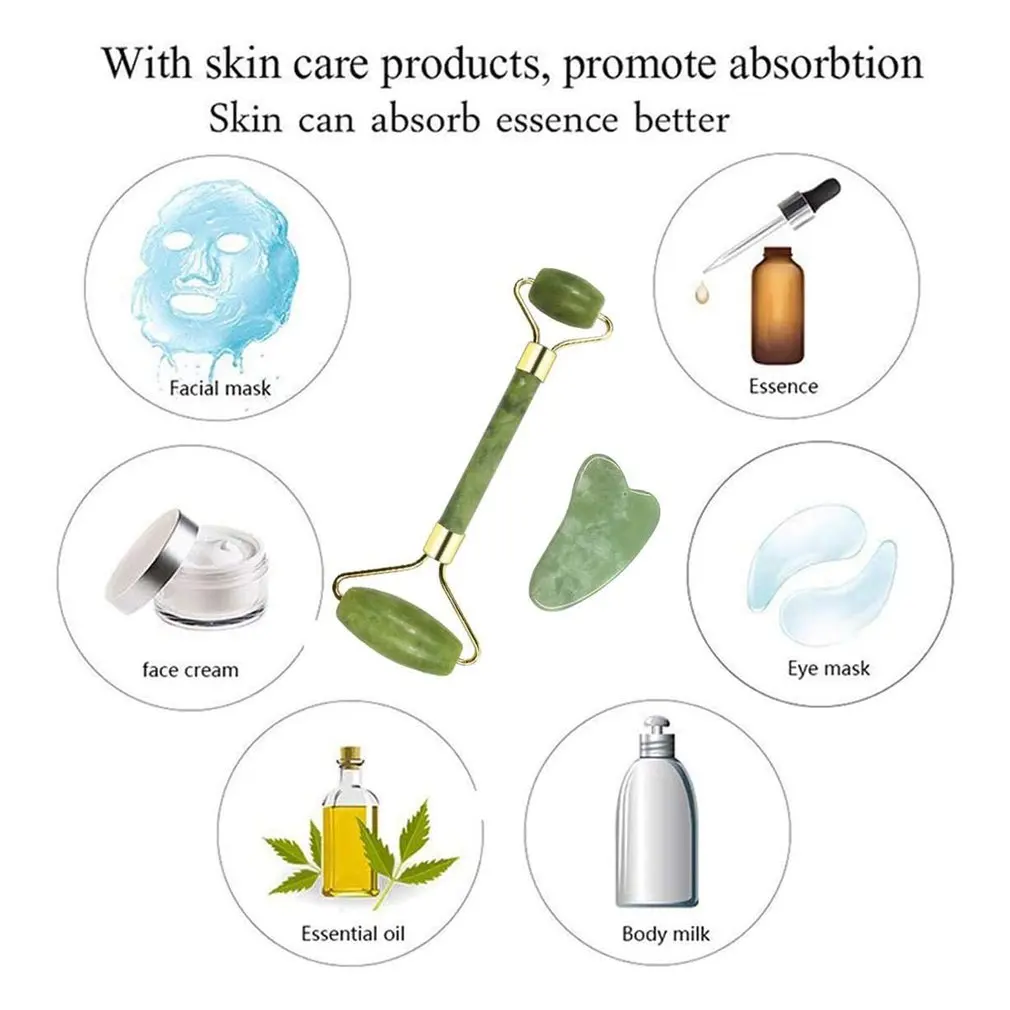 

Double-headed roller + scraping board Facial Massage Natural Jade Health Care facial beauty stick promoting metabolism