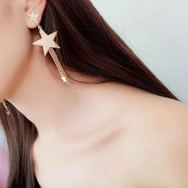 Pop Creative Fancy Original Metal Tassel Earring Star Earrings Hanging Women Hoop Long Girls Fashion Jewelry Gift | Украшения и