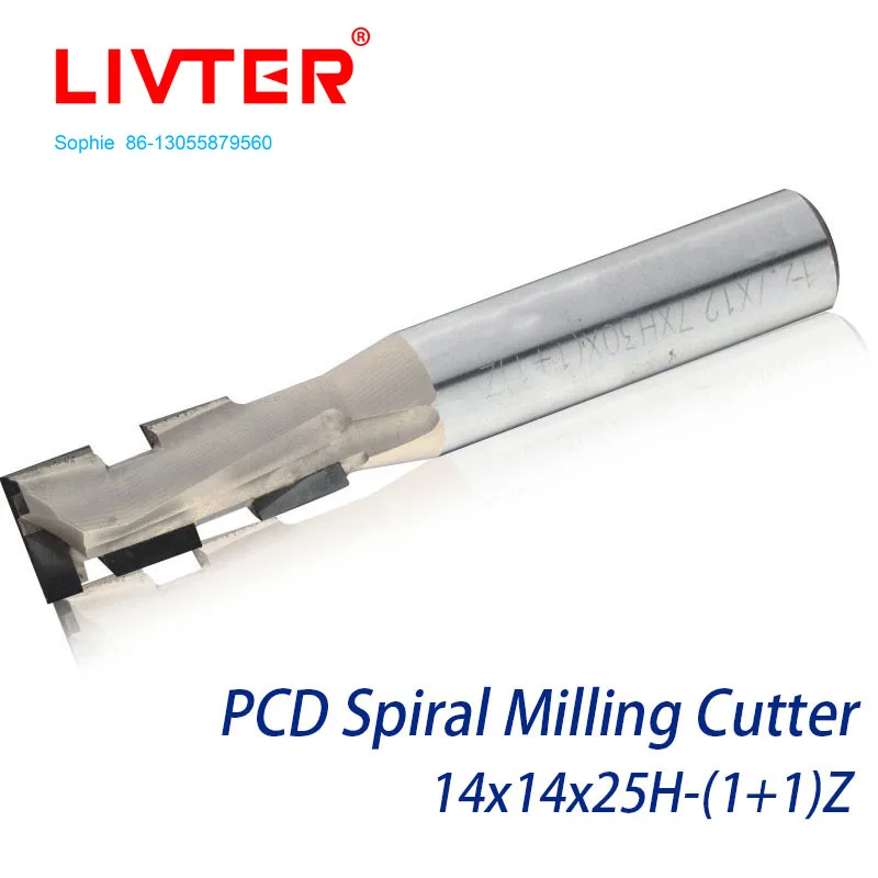 

Livter 14*14*25H-1+1T PCD CNC Router Bit Two Flutes Spiral Woodworking Milling Cutter for MDF Plywood Particle Board Carving