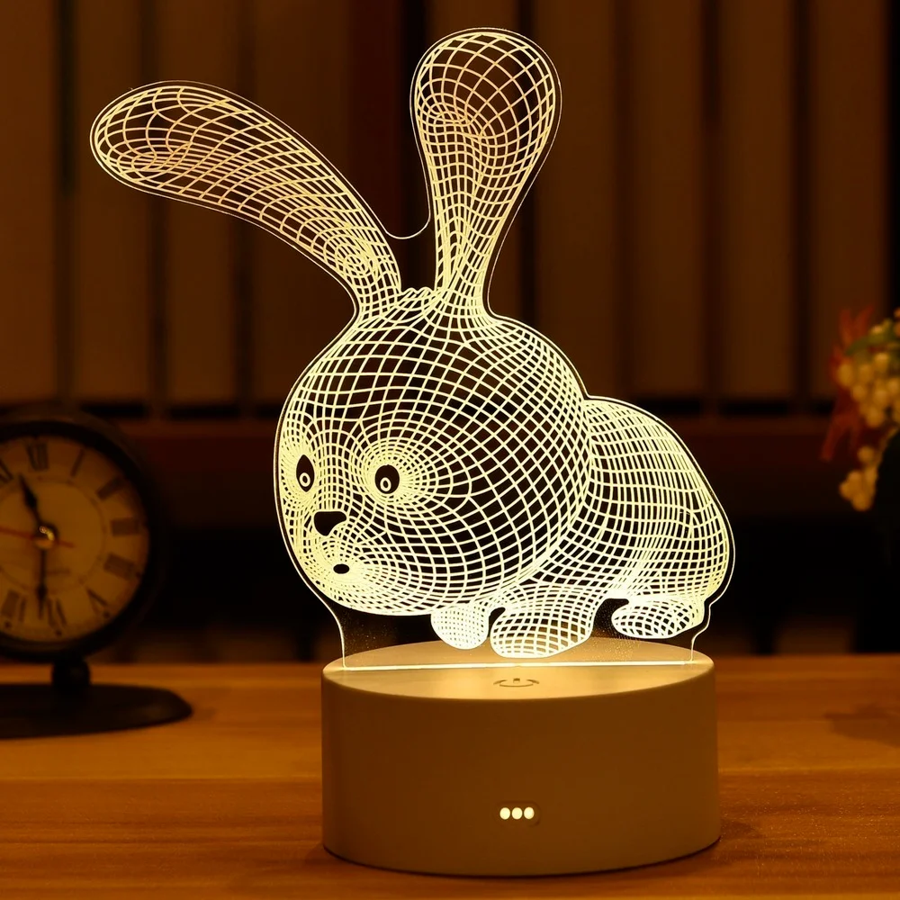 

3D Animal Night Light LED Warm Color Button Optical Night Light Children Christmas Birthday Gift DIY Decoration Ornaments USB.