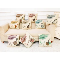 ink color musical instrument linen decorative pillowcase guitar piano pattern printing car pillow home sofa cushion cover