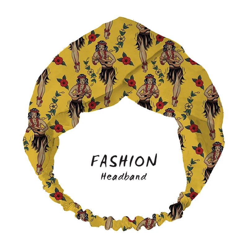 

2020 Women Hair Accessories Jerry’s Traditional Aloha Hula Girls Pattern In Yellow Hair Bands Bandanas Headband Cross Scrunchies