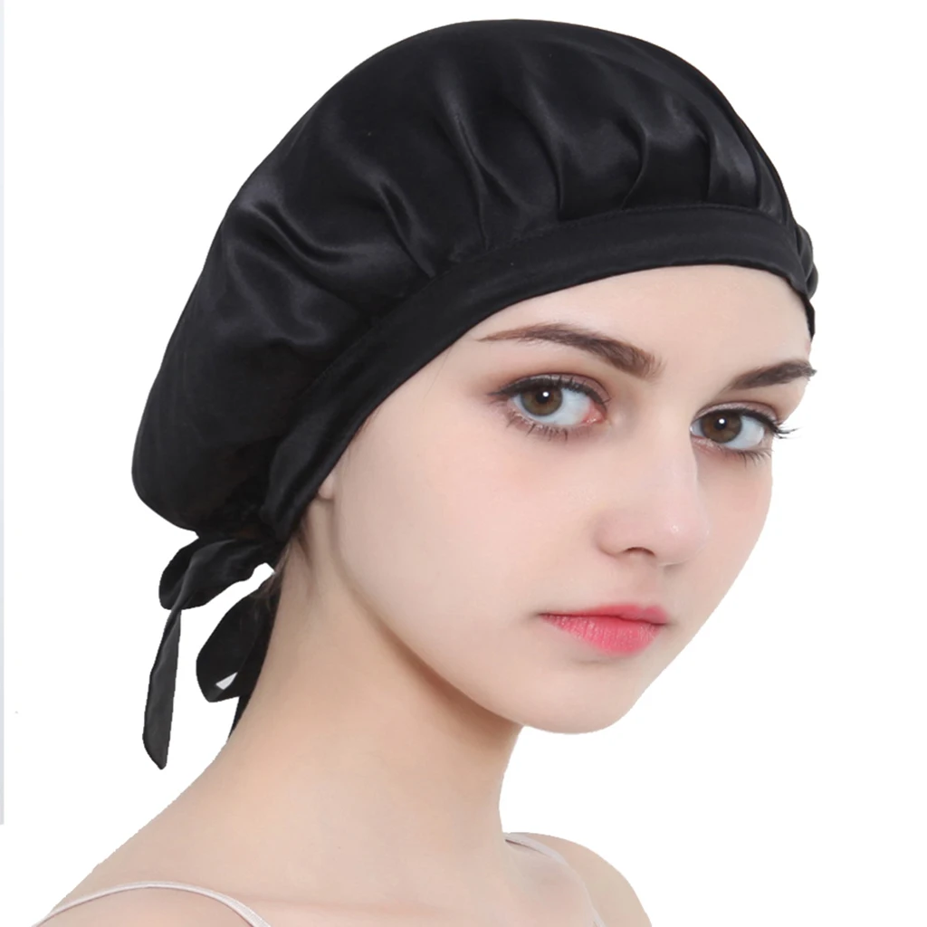 

Soft Smooth Pure Silk Sleep Hat Wrap Night Cap Solid Hair Hairstyle Care Bonnet Women Ladies Sleeping Hat