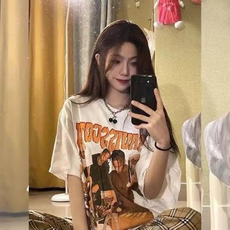 

Summer Loose Harajuku Retro American Street Half-sleeved T-shirt Women's Short-sleeved Fashion Design Top Oversized T-shirt