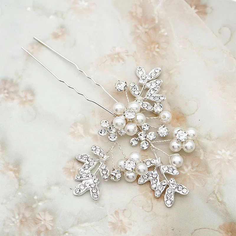 Стразы жемчужные заколки для волос женщин серебряного цвета свадебные