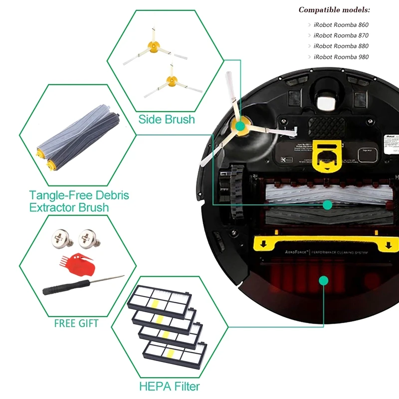 Набор для пополнения Irobot Roomba 800 900 серий 9 шт вакуумные запасные части с 4 Hepa