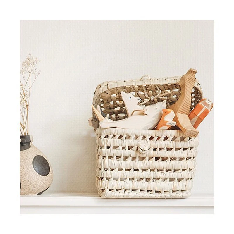 Handmade Rattan Basket Cute Kids Storage Picnic Handbag Baby Room Nursery Decor Wicker Organizer Bag Neatening Home Decorations