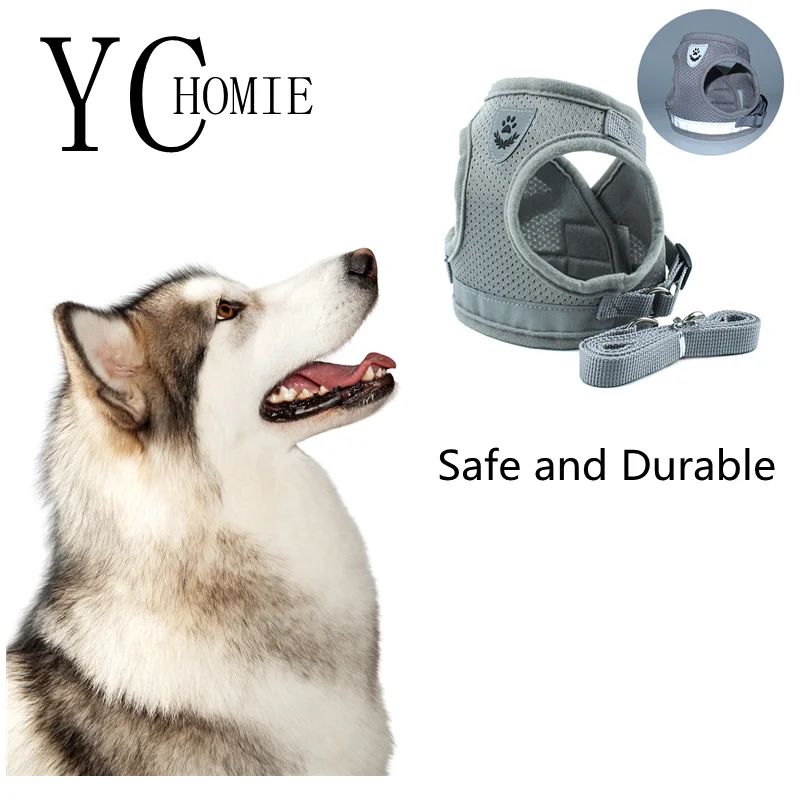 

Шлейка для собак с поводком, летняя Регулируемая Светоотражающая жилетка для прогулок с щенками, сетчатая шлейка из полиэстера для маленьк...