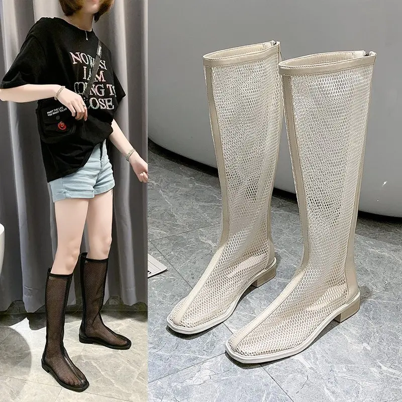 

Modern Sandals 2021 New Summer Hollow Outs Mesh Sandals Women Zip Fashion Sandalias Boots Sexy Shoes Woman Long Cool Booties