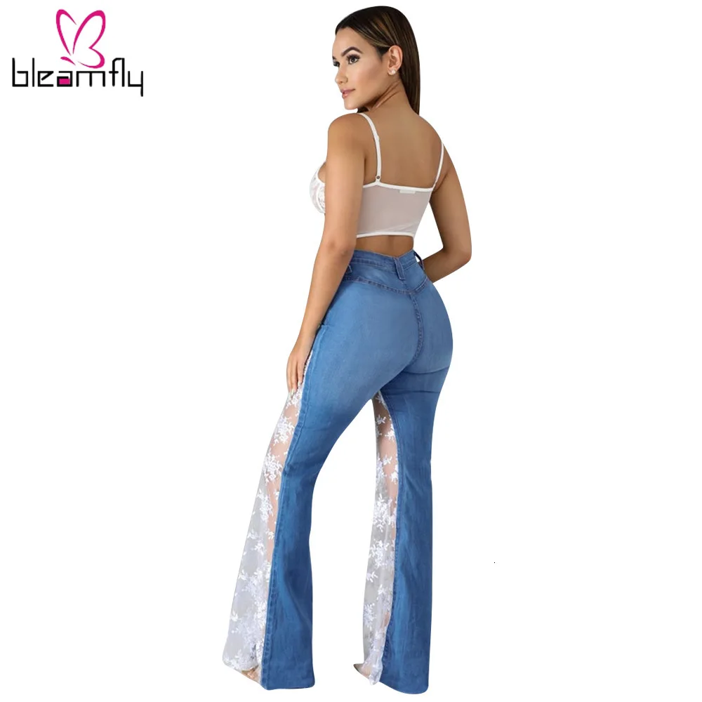 Женские осенне зимние повседневные джинсы с высокой талией на молнии кружевами в