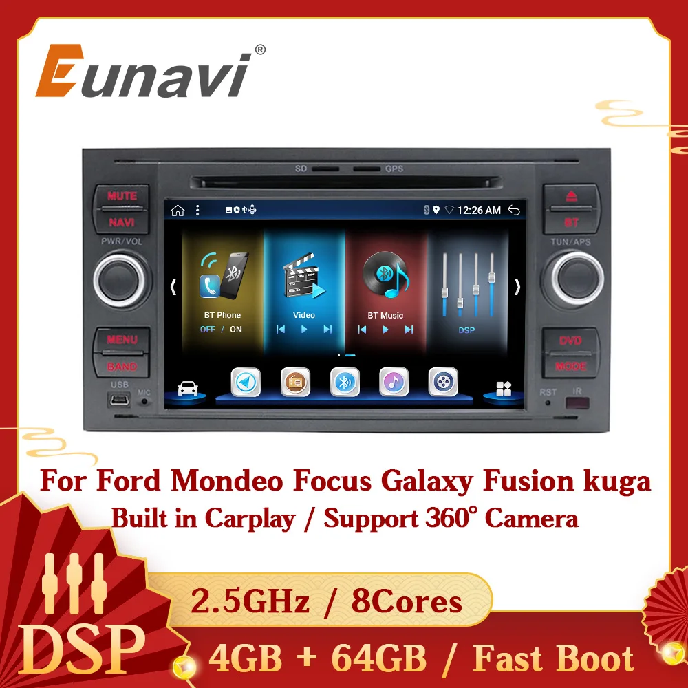 Bestellen Android 10 Auto Multimedia Radio-Player GPS Für Ford Mondeo S-max Fokus C-MAX Galaxy Fiesta Transit Fusion Verbinden Kuga 2 Din DVD