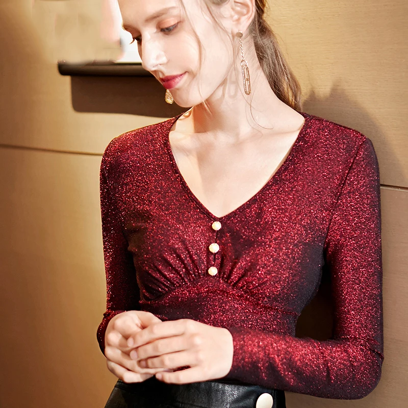 

Autumn Dance Tops Latin Practice Clothing Long Sleeve Shirts V-Neck Performing Wear Ballroom Dance Wear Sequin Costume BI064