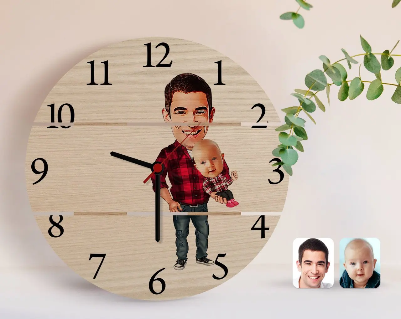 

Персонализированные пап и сыновей; Карикатура аутентичный деревянный поддон Saat-3