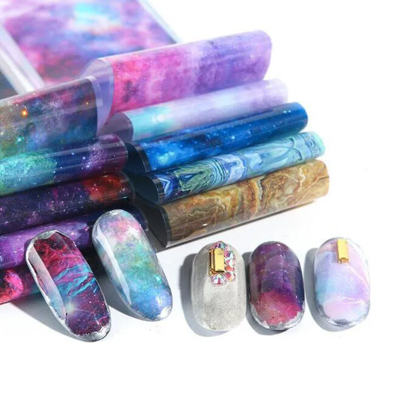 10 шт. Набор стикеров звездного неба для дизайна ногтей градиентная Фольга