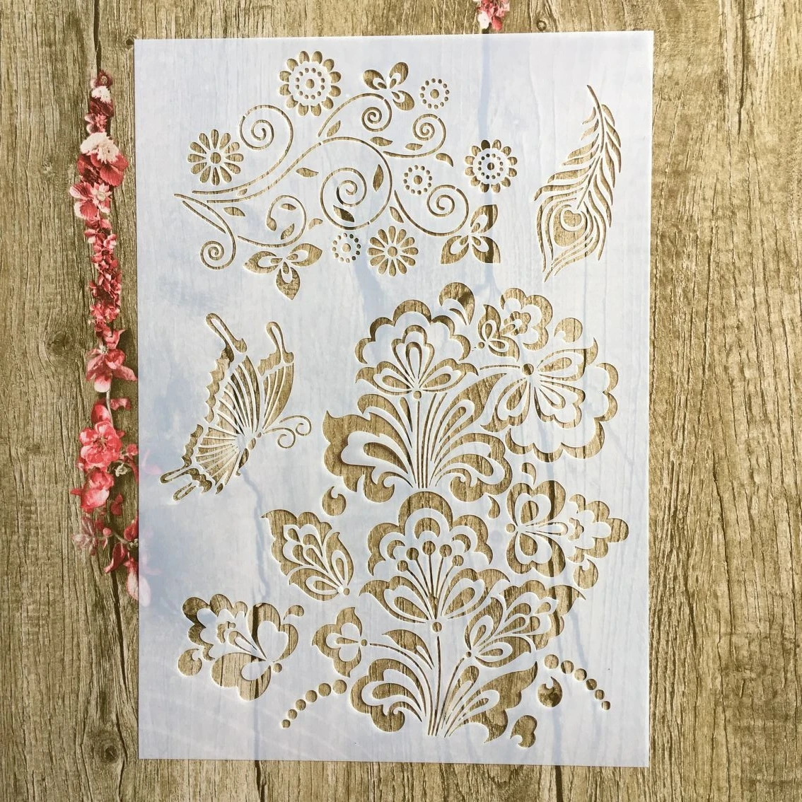 4Pcs / All A4 Leaf Butterfly Tree DIY Layered Stencil Painting Scrapbook Coloring Embossed Album Decoration Card Template | Канцтовары