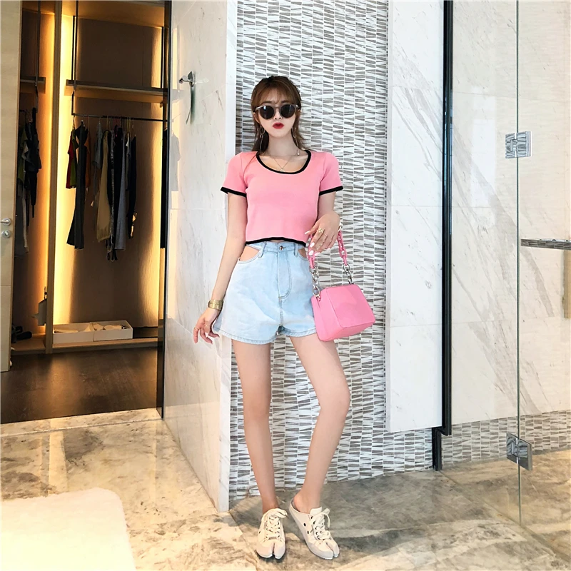 Kpop Blackpink JENNIE/уличная футболка с круглым вырезом Женский костюм из двух предметов, топ и штаны, женский корейский сексуальный тонкий комплект из 2 предметов