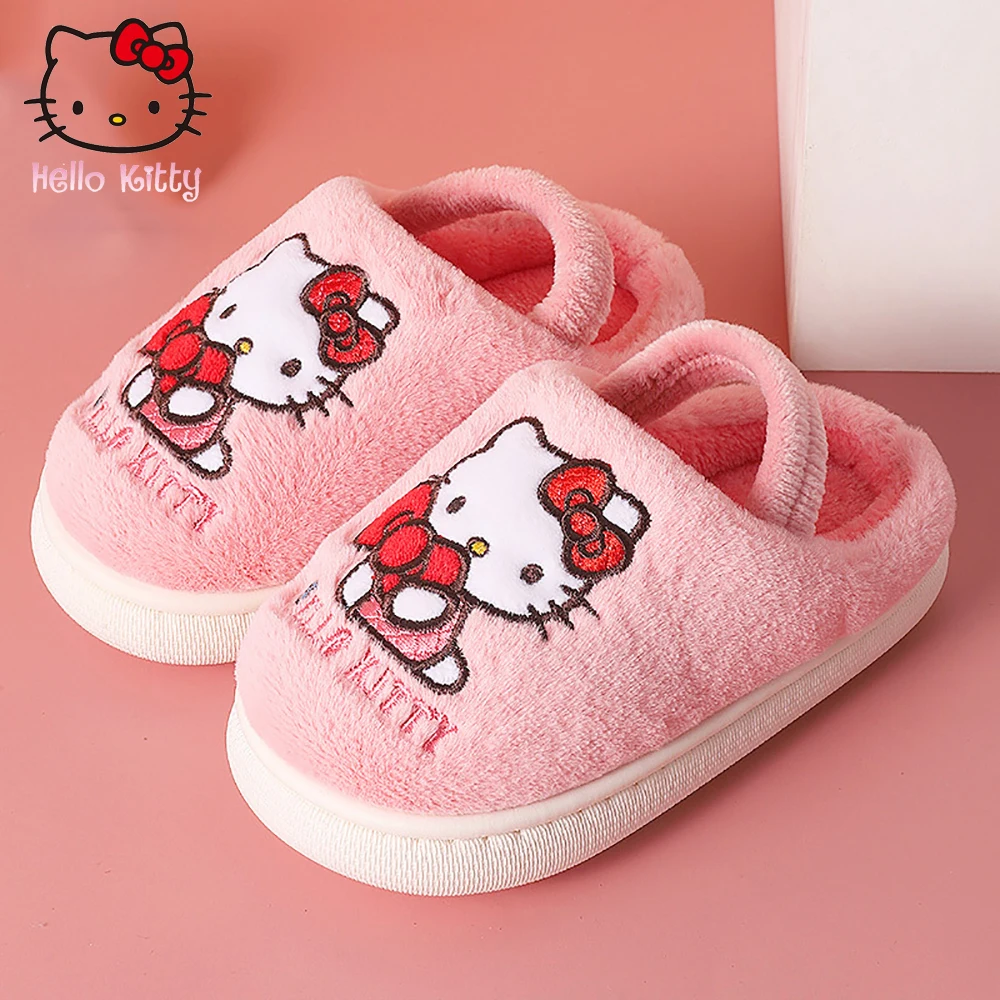 

Детские домашние тапочки Hello Kitty, Детская плюшевая хлопковая повседневная обувь с мультяшным котом, мягкая подошва для девочек, тапочки для ...