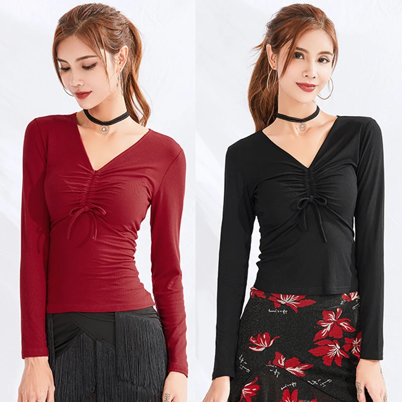 

2019 Latin Top Women New Sexy Long Sleeve Tops Standard Ballroom Dance Tops Tango Winter Latin Practice Wear Women Tops BL2566