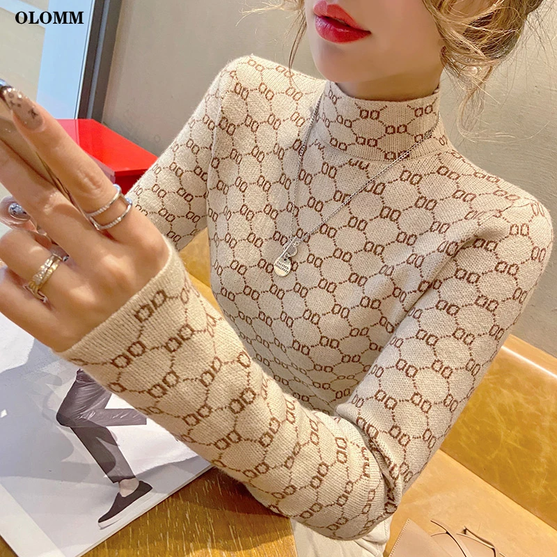 

Women's Stretch Turtleneck Sweater Keeps Warm O Letter Ribbed Knitted Pullover Y2k New Fashion Punk Top For Autumn and Winter202