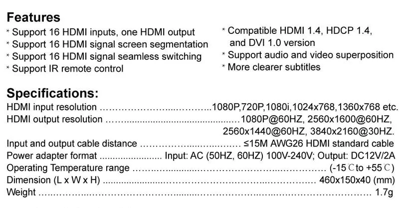 4K HDMI 16x1 Quad мультипросмотрщик 16 в 1 выход бесшовный переключатель мультипросмотрщик изображение экран делитель конвертер Ethernet RS232