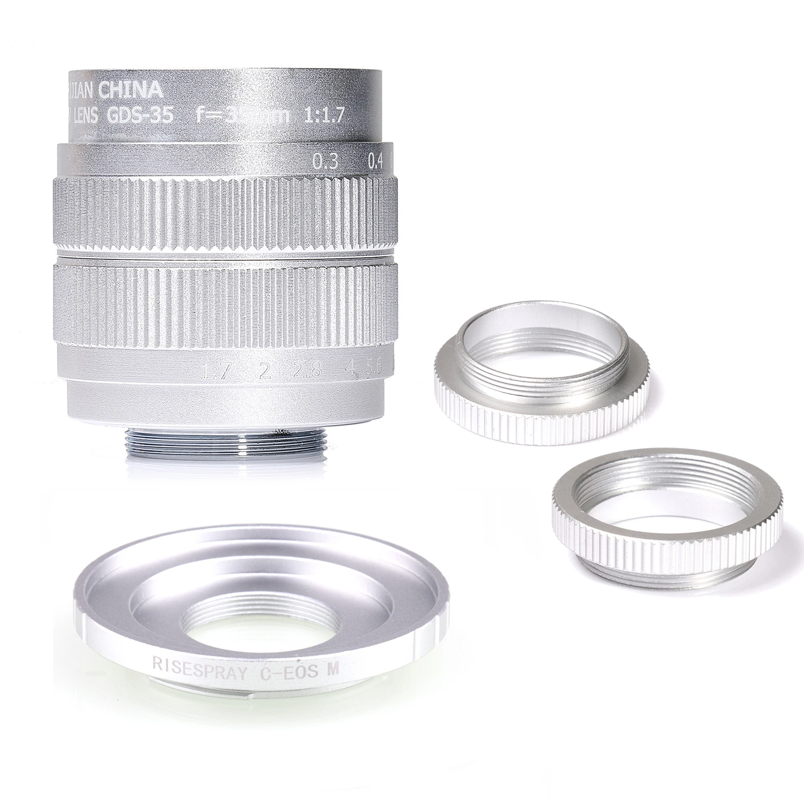 Серебристая Фуцзянь 35 мм F1.7 Большая диафрагма CC TV Movie C Mount объектив для Canon EF M Mirroless