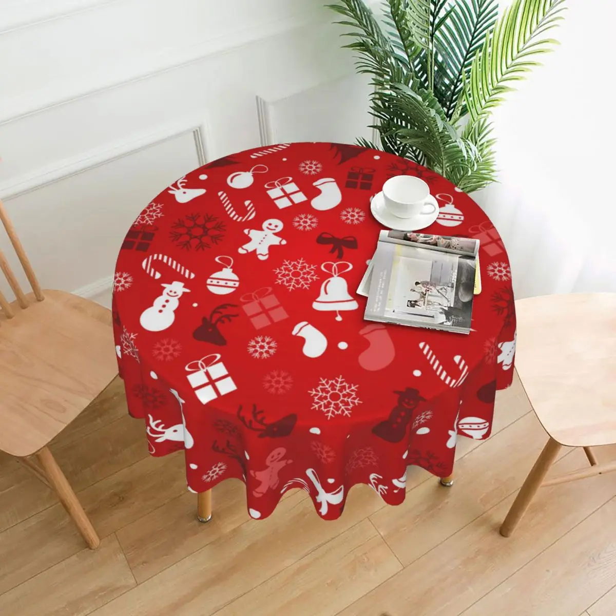 

Merry Christmas Elk Retro Tablecloth Nordic Christmas Round American Plaid Coffee Table Cover Cloth Fabric Printed Party Home