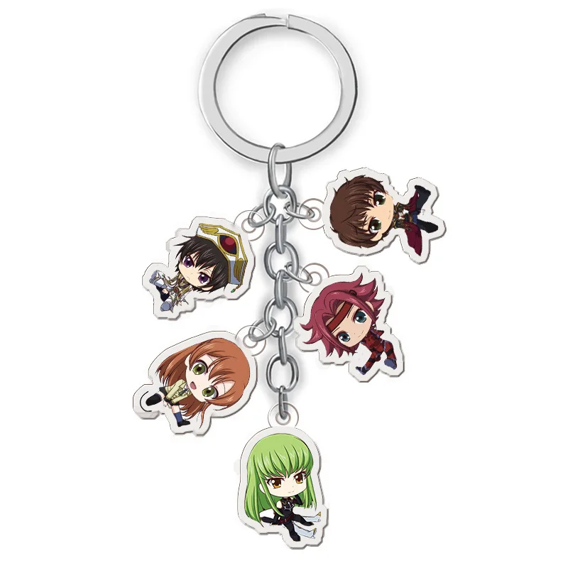 

Anime CODE GEASS Lelouch of the Rebellion Two Side Print Car Key Chain Cartoon Figure Holder Best Friend Keyring Gift