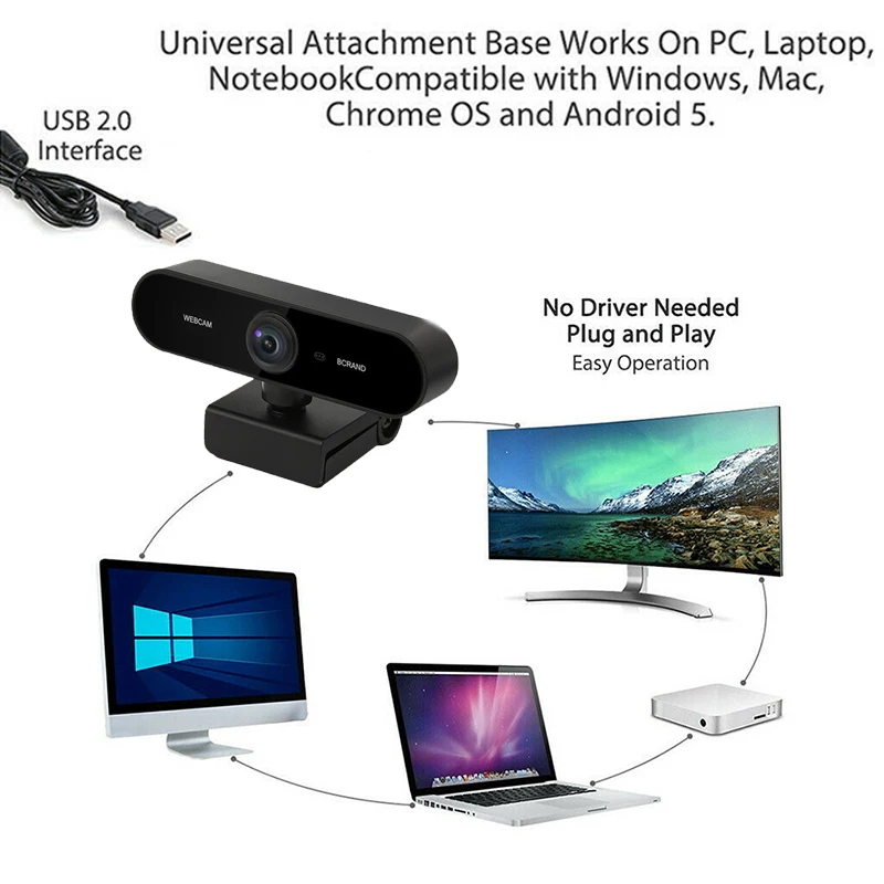 

Webcam Full HD 1080p Auto Focus Web Camera With USB Plug Rotatable Cameras For For Live Broadcast Video Calling Conference Work