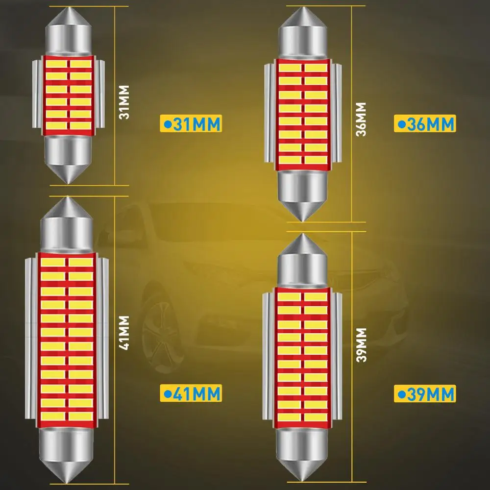 

4x C5W led C10W Bulb Car Interior light Festoon 31mm 36mm 39mm 41mm SMD Reading Dome License Plate Lamp 12V 6000K White No Error