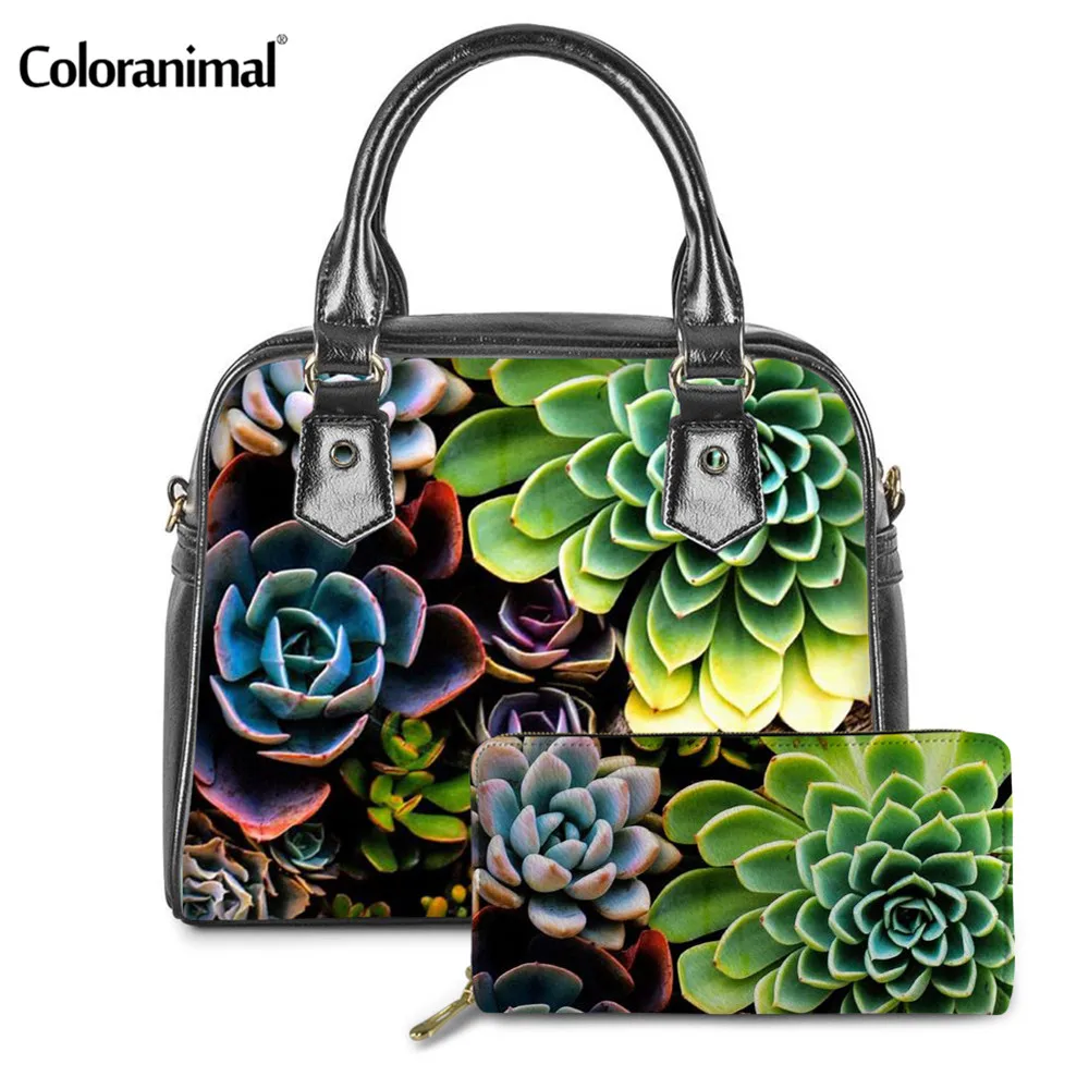 Coloranimal бренд дизайн 3D суккулент принт женские сумки &amp кошелек Роскошный кожаный