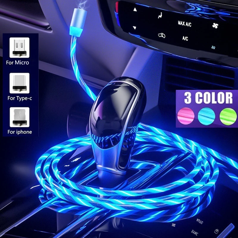 Magnetic Flow Luminous Light USB Charging Cable For iPhone 5S 5SE 6 7 8 Plus Micro Type C Samsung Fast Cables | Мобильные телефоны