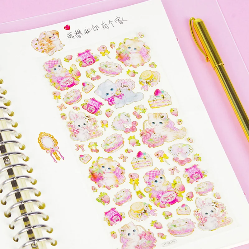 Kawaii Cat наклейки милые наклейки со стразами Акриловые Декоративные наклейки для детей DIY дневник в стиле Скрапбукинг Канцелярские Принадлежности