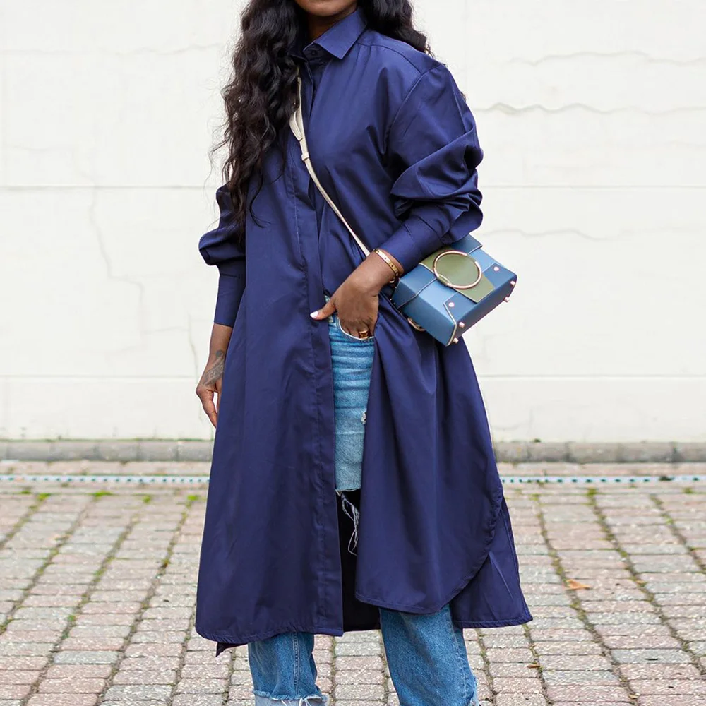 

Autumn Long Shirt Women Casual Streetwear Oversized Long Sleeve Top Fashion Blue Loose Female Spring Fall Clothing Button Up