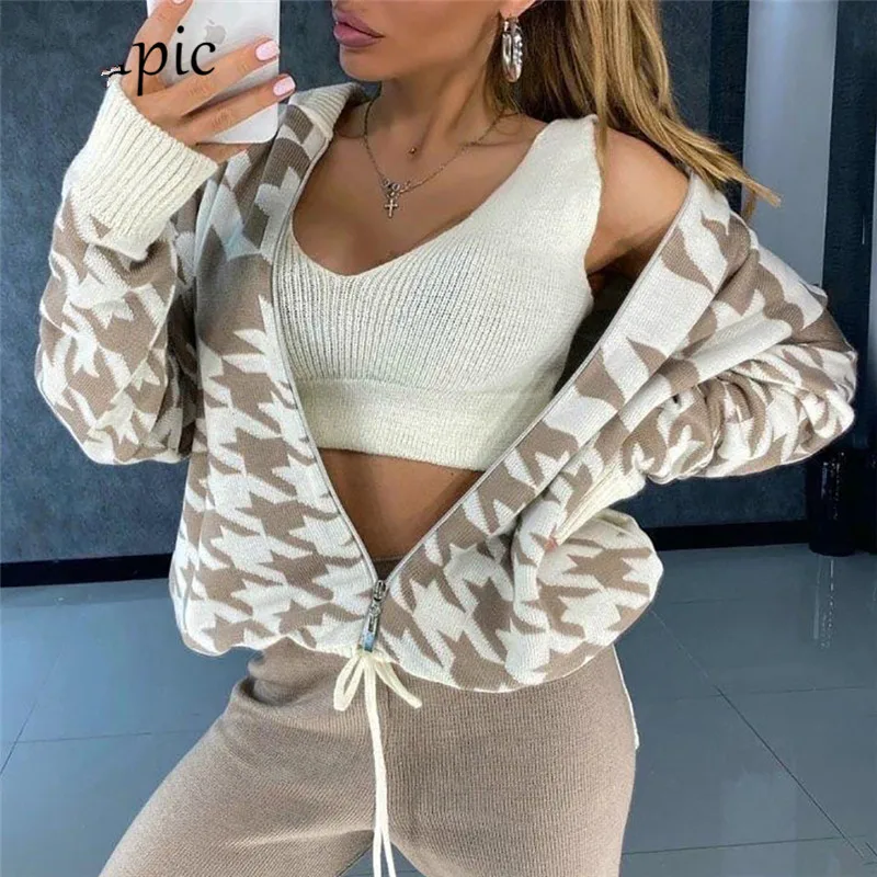 

Sexy Outfits Casual Women Autumn Black Pants Set Long Sleeve Hoodies Plaid Tops And Bodycon Pants Tracksuit Two Piece Set