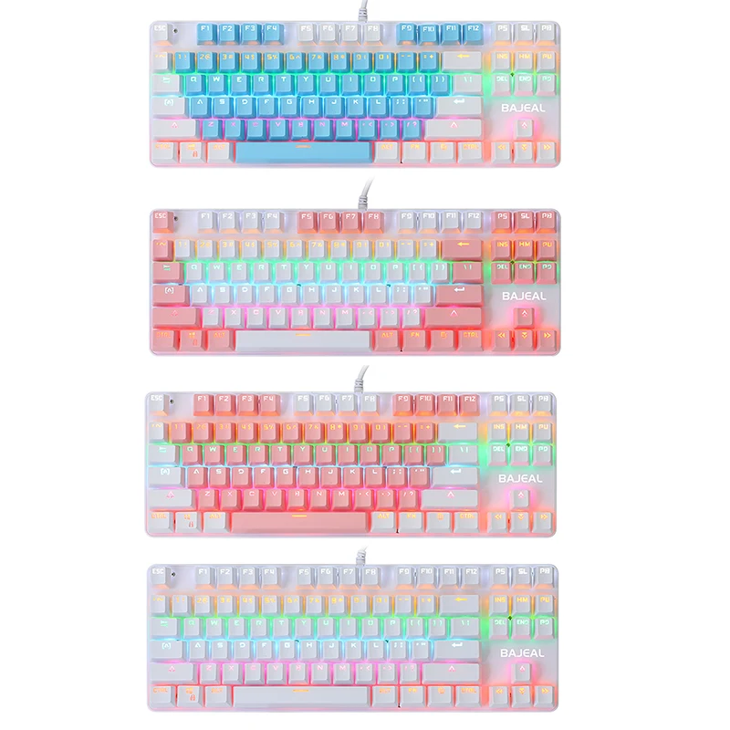 

Two-Color 87-Key Green Axis Mechanical Keyboard Wired RGB Backlit E-sports Gaming Keyboard For Gamer PC Computer Laptop Desktop
