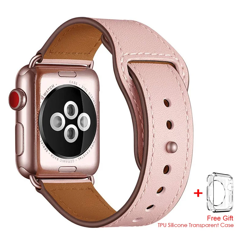 pink Высококачественный ремешок из натуральной кожи для Apple Watch Series 4 44 мм 40 мм ремешок для iWatch 1 2 3 42 мм 38 мм ремешок для часов - Цвет ремешка: pink