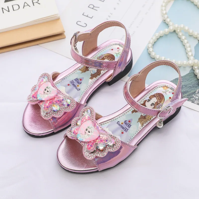 

Disney Girls Sandals Princess Shoes Summer New Korean Cartoon frozen elsa Little Girls Fashion Bow Children Beach Shoes