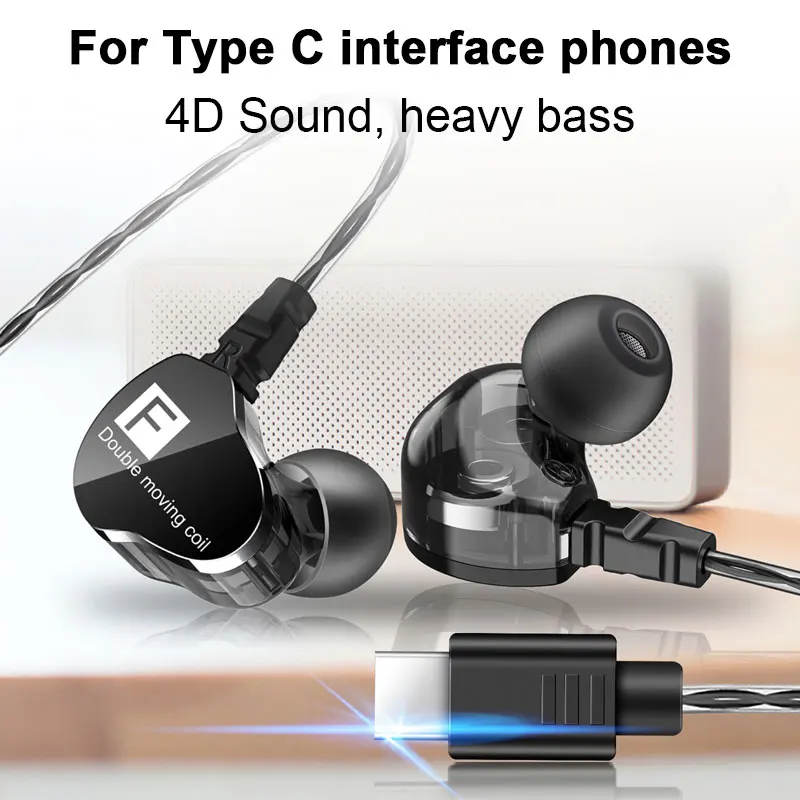Наушники типа C, Hi-Fi, стерео, двойной драйвер, 3,5 мм, вкладыши, спортивные наушники с микрофоном для huawei p20 pro, Xiaomi, iPhone, samsung