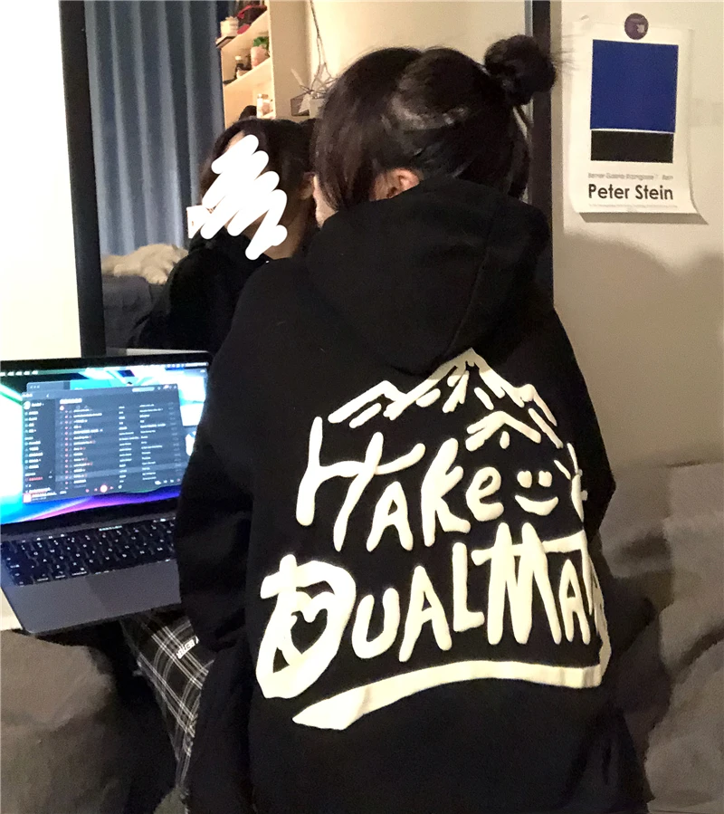 

2021 autumn and winter new sports shirt female back letter printing long-sleeved pullover hooded loose hoodie